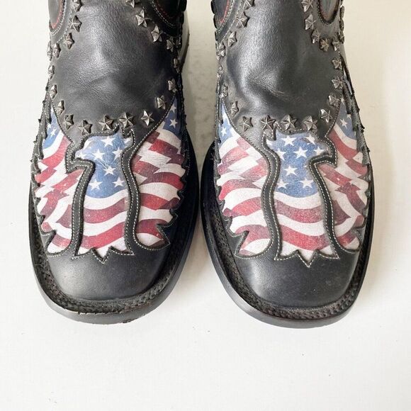 Lane OLD GLORY Mens Cowboy Boots 9 Square Toe Black Leather Biker Boots Western - Picture 8 of 14